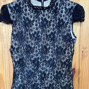 Laundry By Shelli Segal Black Lace Blouse Y2K style back zipper
